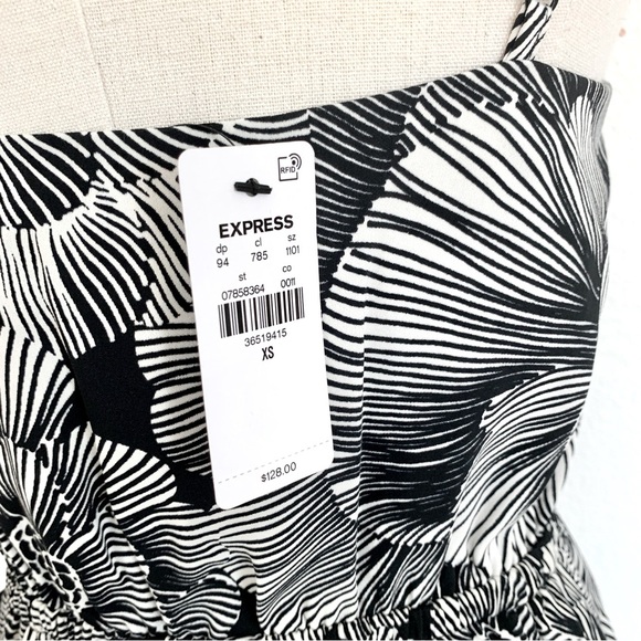 EXPRESS Black White Monochrome Floral Print Wrap Front Maxi Dress - Picture 14 of 14
